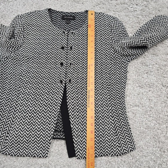 St John Jacket Women 12 Black White Herringbone Knit Long Sleeve Office Dog Show - Picture 15 of 16
